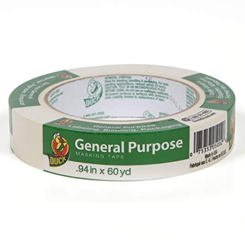 Duck Brand General Purpose Masking Tape, Beige, 0.94 in x 60 Yds, 36 Rolls - size: 24 Rolls, .094" Width