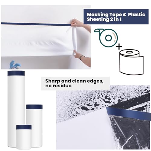 ADHES Painters Plastic with Tape 24 inch x 90 feet x 3 Rolls - size: 24inch