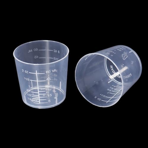 Klmnop 105 Pack Plastic Mixing Cups, 60ml/2oz Disposable Scale Cups with 100 Wooden Mixing Sticks for Mixing Paint, Stain, Epoxy and Resin(Clear)