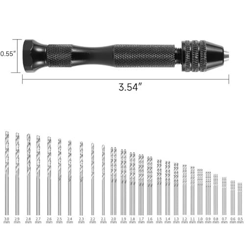 Pin Vise Small Hand Drill 49pcs Hand Drill Bits Set Manual Craft Drill Micro Twist Drill Bits Set Rotary Tools for Wood, Jewelry, Plastic, Resin, Miniature