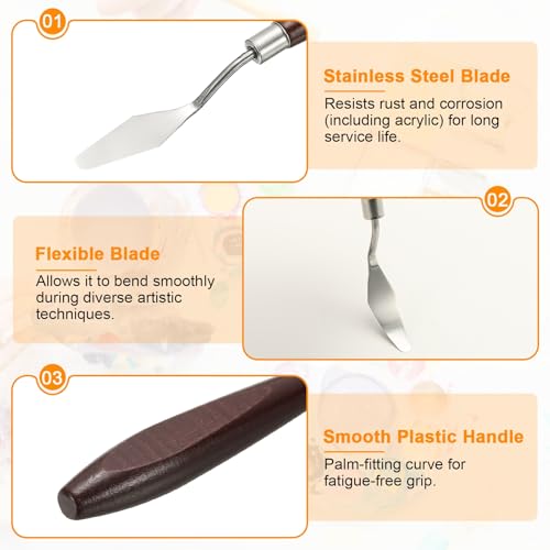 HARFINGTON 5pcs Palette Knife Painting Tool 1.77 x 0.55 Stainless Steel Art Spatula Pallet Knives Scrapers Tools with Beech Wood Handle for Acrylic Oil Canvas Mixing Spreading, Red/Silver - size: 1.77" x 0.55"