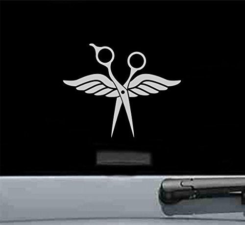 JS Artworks Hair Stylist Scissors Wing Vinyl Decal Sticker (Silver)
