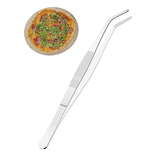 2 PCS 5.5" Stainless Steel Tweezers, Curved Blunt, 0.07" Thick
