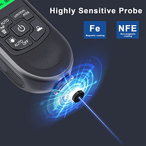 Paint Thickness Gauge, Digital Meter for Automotive Coating Thickness Gauge Tester, LCD Display Paint Mil Thickness Meter Gauge for Used Car Paint Depth Meter 0-2000um(Black)