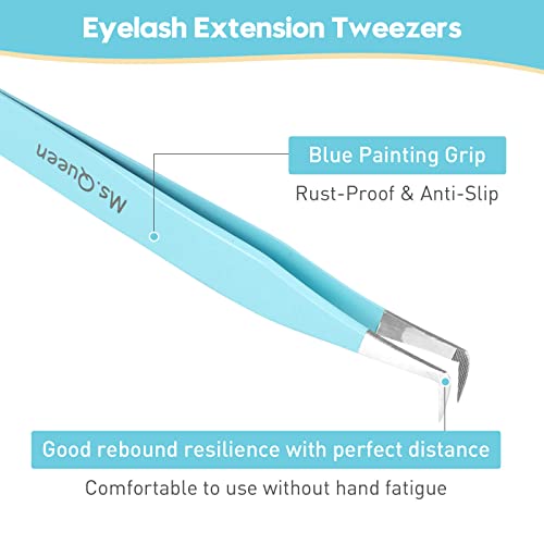 Ms.Queen Eyelash Extension Tweezers Set - Fiber Tip Isolation & 90 Degree Mega Volume Tweezers, Blue - style: 2Pcs Tweezers Set A