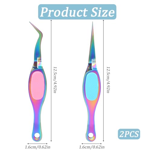 Salbsever 2 Pcs Craft Tweezers - Precision Reverse Tweezers with Soft Grip, Crossing Lock, Fine Point and Curved/Straight Tips - color: Colorful