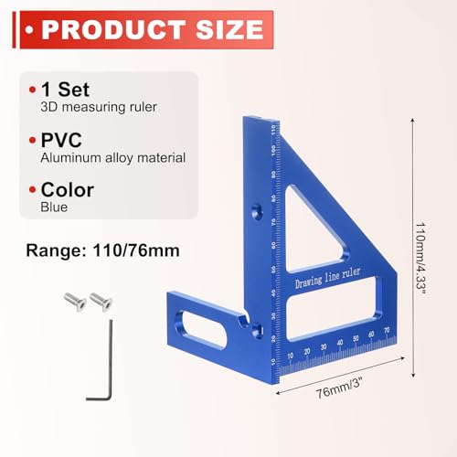 HARFINGTON 3D Multi-Angle Measuring Ruler 45/90 Degree Metric Blue - color: Blue