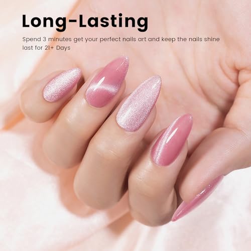 RARJSM Magnetic Cat Eye Gel Nail Polish Nude Purple Pink Silver Glitter - color: Nude Purple Pink