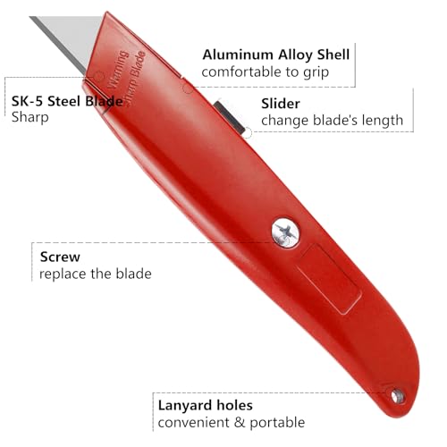 DIYSELF 2Pack Utility Knife Box Cutter Retractable Razor Blade Heavy Duty Box Cutters Knife PVC Pipe Cutter (Red) - color: Red, size: 4 Pack