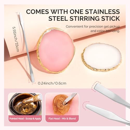 MelodySusie 2Pcs Round Resin Nail Art Palette with Spatula, Pink & White - size: 2PCS Round Shape
