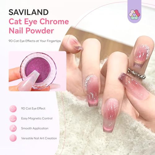 SAVILAND Mirror & Cat Eye Chrome Powder with Nail Magnet, Garnet - color: 13-Garnet Cat Eye Chrome Powder