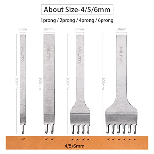 WUTA Leather Hole Punch Tool Pricking Iron Hole Puncher 3mm 1/2/4/6 Prong Tooth Lacing Diamond Stitching Chisel Set for DIY Leather Craft Kits (Silver) - color: Silver, size: 1nd 3mm 1/2/4/6