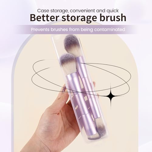 MAANGE Foundation Makeup Brushes, 2Pcs Double Ended Makeup Brush for Blending Liquid Powder Concealer Cream Blush Buffe (Lilac) - color: Lilac-2pcs