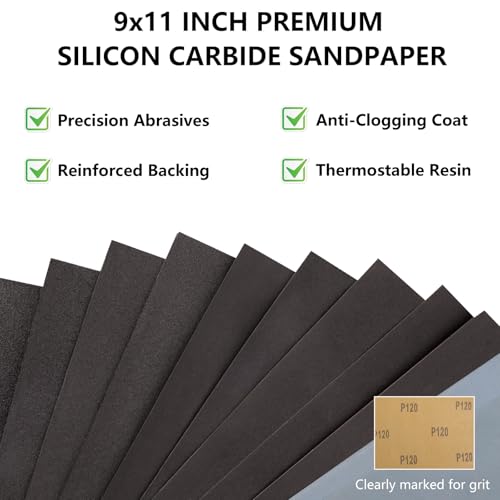 Sandpaper 400 Grit, Wet Dry Sand Paper 9 x 11 Inch - size: 9 x 11 Inch, style: 400Grit