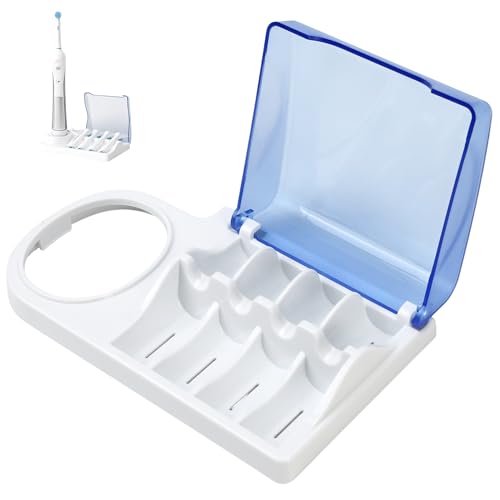 Brush Head Holder Compatible with Braun Oral B, Electric Toothbrush Head Holder Stand, Unique Blue Bracket Base, 4-Slot Display Rack, Portable Countertop Bathroom Organizer with Brush Storage Cover