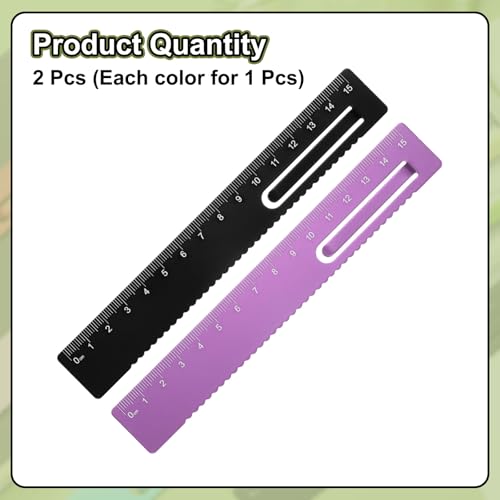 HARFINGTON 2pcs Straight Ruler 15cm Metal Bookmark Clip Ruler Black/Rose - color: Black/Rose