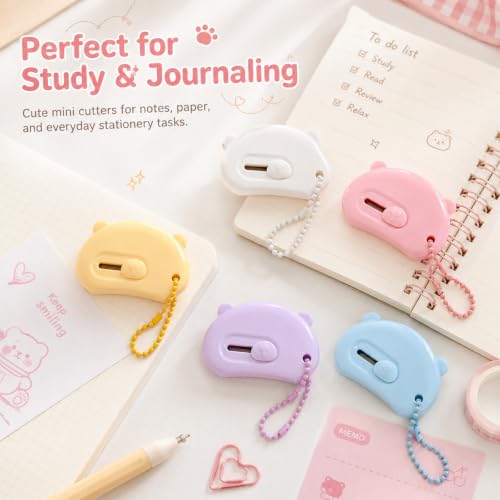 5 PCS Mini Box Cutters Retractable, Cute Letter Opener with Key Rings
