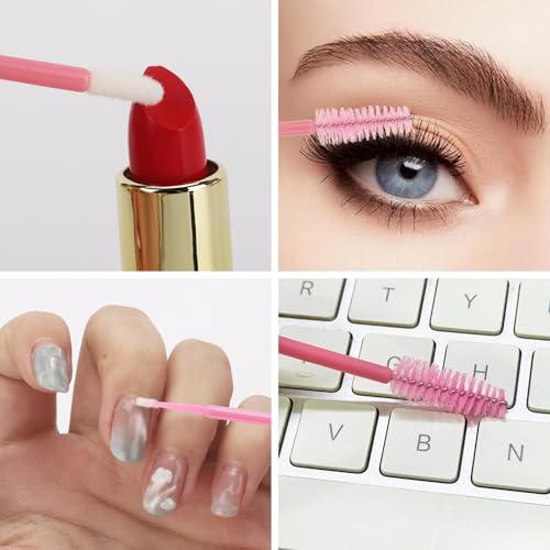 200 Pcs Spoolies Set - 100 Mascara Wands and Lip Brushes Double-headed, 100 Micro Swabs Applicator Disposable Eyelash Brushes Lipstick Tester Makeup Applicator Tool Pink - color: Pink