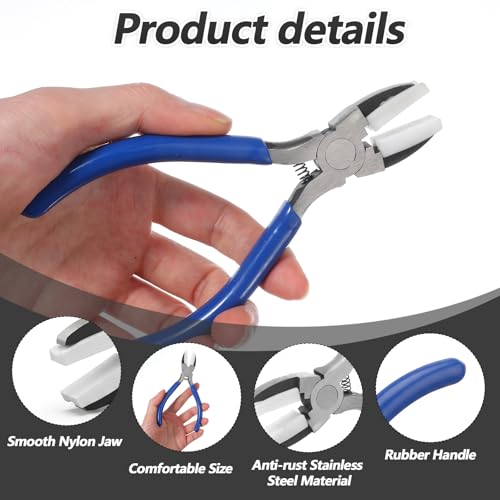 Nylon Jaw Pliers for Jewelry Making, 5.12 Inch Flat Nose Jaw Pliers, Soft Jewelry Making Tools for Beading Wrapping Shaping Straightening Wire Crafts(Blue) - color: Blue