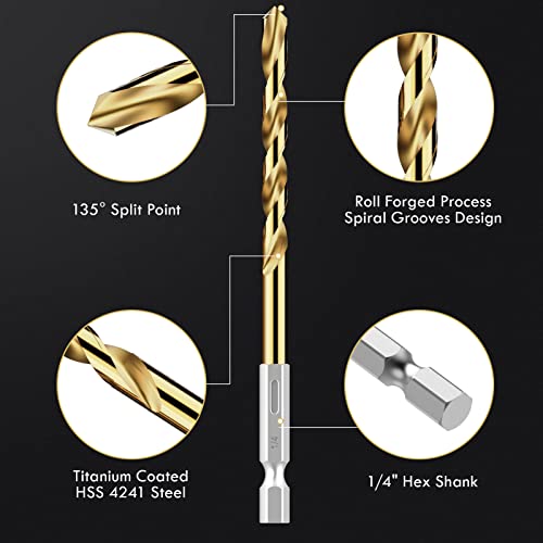 13Pcs(1/16" - 1/4") Hex Shank Titanium Twist Drill Bit Set - size: 1/16" - 1/4" - 13pcs HSS