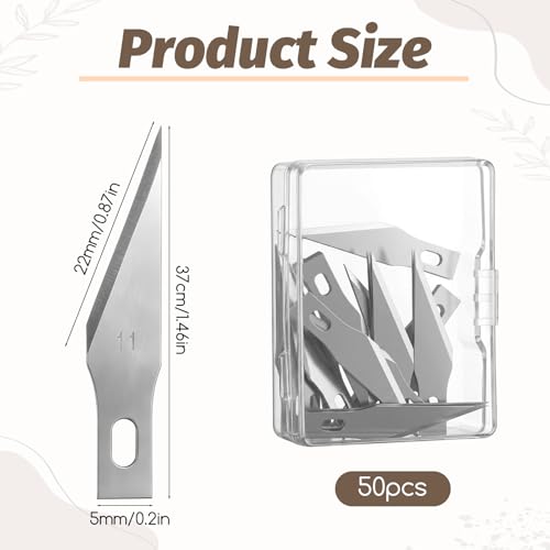 50 Pack #11 Hobby Blade Refill – Titanium Coated Precision Craft Knife Blades, Exacto Knife Replacement Blades with Storage Box for Crafts, Hobbies, Scrapbooking, Stencils