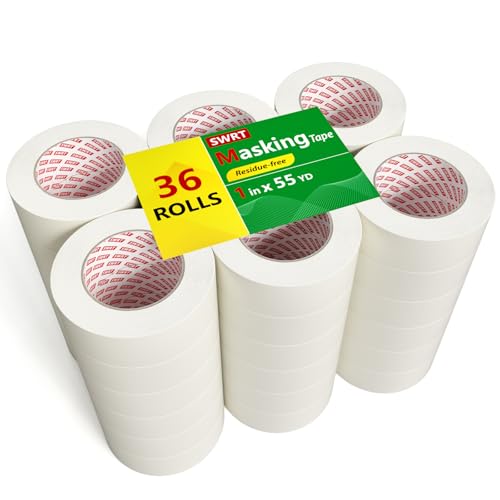 SWRT Masking Tape 1 Inch Wide x 55 Yards, 36 Rolls, Bulk Pack - size: 1 Inch x 55 Yards x 36 Rolls