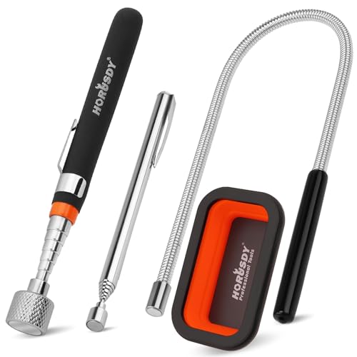 HORUSDY 4 - PIECE Magnetic Pickup Tools Kit | Extendable Telescoping Magnet Pick Up Tool Set 7-30.5” & 5-25” | Bend-It Flexible Magnetic Sweeper | Collapsible Parts Tray for Garage Workshop Yard - color: 4-Piece Magnetic Tray & Stick - Collapsible