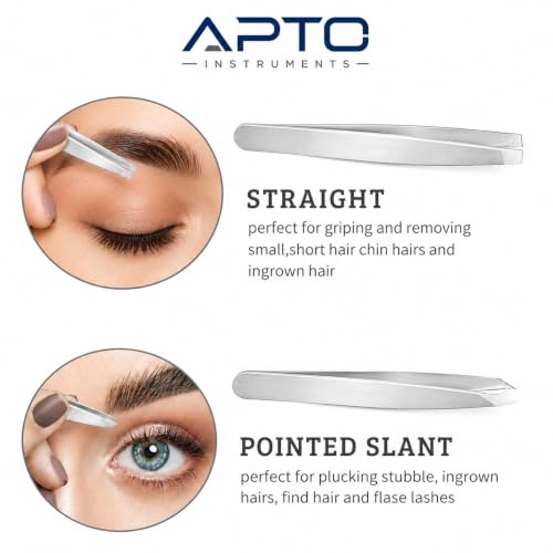 APTO INSTRUMENTS 4 PCS Precision Tweezers Set, Stainless Steel Anti-Static ESD Tweezers, Straight & Curved Tip Non-Magnetic Tweezers for Electronics, Jewellery Making, Craft, Soldering & DIY (Silver) - color: Silver