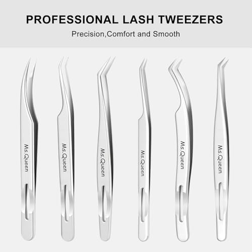 Ms.Queen Lash Tweezers for Eyelash Extensions,Professional Fine Tip 45 Degree Lash Tweezers for Volume Lash Extensions - style: 45 Degree Tweezers