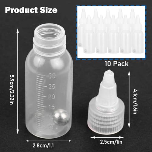 10Pcs 1oz/30ml Paint Bottles, Airbrush Paint Bottle Jars Clear Empty Plastic Mixing Squeeze Bottles with Ball Jar Resealable Scale Mixer