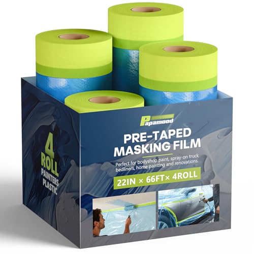 Pre-taped Automotive Masking Film for Painting - 22" x 66', 4 Rolls - size: 4 Rolls of 22" x 66'