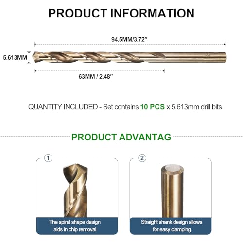 METALLIXITY Micro Drill Bit (#2) 4341 High-Speed Steel Gold 135° 10Pcs - size: #2 (5.613mm)
