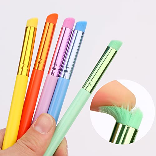 15Pcs Dry Brush Set for Miniature Painting, Detail Paint Brush-Oblique Head - color: 5 Colour Rainbow（Slant head）
