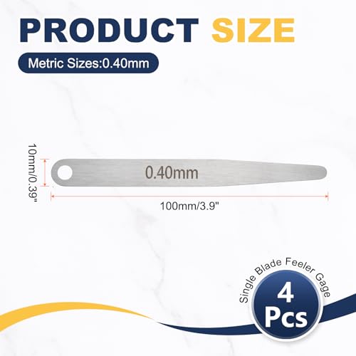 HARFINGTON 4pcs Metric Thickness Feeler Gauge 0.4mm Single Blade Oval Feeler Gauge 304 Stainless Steel Gap Measuring Tool for Repair Valve Guitar Spark Plug - size: 0.4mm