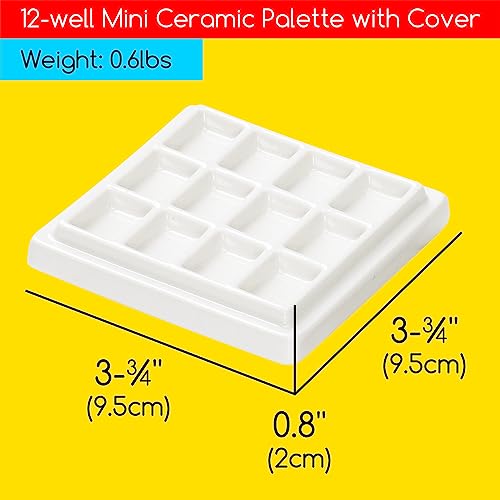 MEEDEN Ceramic Watercolor Palette with Cover: 12-Well Porcelian Mixing Tray - size: 12-well