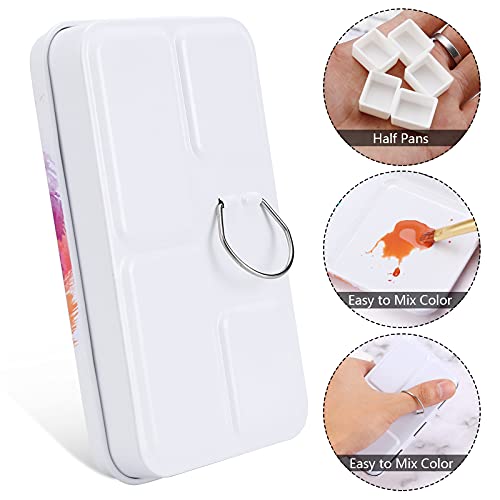 MyArTool Empty Watercolor Palette, Empty Watercolor Tin Box Palette Paint Case, Foldable Watercolor Paint Palette with 12 Empty Half Pans for Watercolor and Acrylic Painting - color: Colorful, size: 12 PCS Empty Half Pans