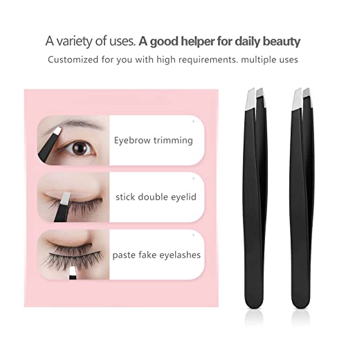 Derlaier 4Pcs Steel Tweezers Set, Eyebrow Blackhead Ingrown Hair Tool - color: Black