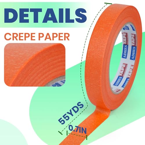 ADHES Orange Masking Tape 0.7in x 55yds x 5rolls - size: 0.7in x 55yds