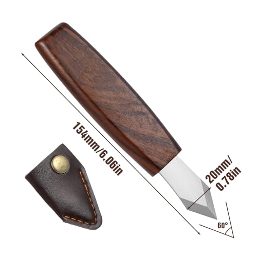 Carving Marking Knife Woodworking Scribing Knife Premium Quality Double Beveled Sharp Blade Professional Wooden Handle Striking Cutter Wood Marking Scribe Gauge Tool with Leather Sheath