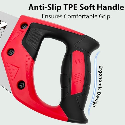 14 inch Hand Saw 11TPI Pro Fine Cut for Wood, Plastic Pipes, Drywall, Trees Trimming & Pruning, Sharp for Woodworking, Red