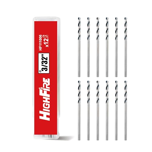 HIGHFIRE 3/32" Jobber Length Drill Bits, Pack of 12 pcs, High Speed Steel Twist Drill Bit with Storage Case, 135 Degree Tip for Wood, Metal, Steel, Plastic, Aluminum Alloy - size: 3/32 in (12 pcs)