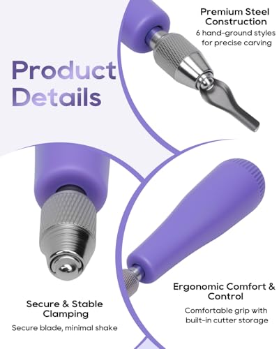 UCEC 6-Blade Linocut Set for Block Print, Purple Carving Tools for Experts - color: 1pc Linoleum Knife(purple)