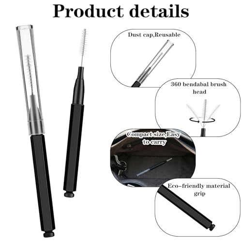 Hecila 100 Pcs Micro Eyebrow Brush with Cap Braces Brush for Cleaner Eyebrow Spoolie Brow Eyelash Lamination Brushes Lash Lift Tool for Brows and Lashes Comb Extensions