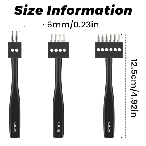 Leather Hole Punch, Prong Punch Tool 6mm 2/4/6 Lacing Stitching Punches - color: 2/4/6 Prong Black-6mm