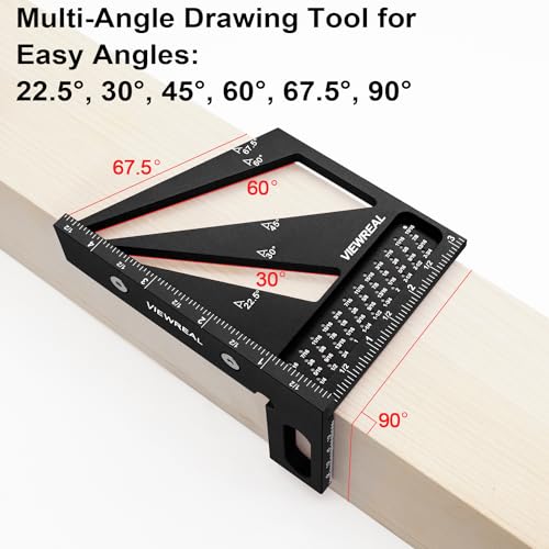 Multi-Angle Measuring Ruler,3D Woodworking Square, 22.5-90 Degree Aluminum Alloy Protractor for Precision Carpentry, Engineering & DIY Projects, Laser Etched, Durable, Portable - Black - color: Black