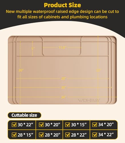 Under Sink Mats for Kitchen Waterproof 34"x22",Khaki - color: Khaki