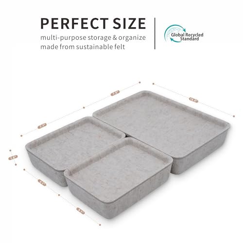 Welaxy Oatmeal Lidded Felt Drawer Organizers 3pc Office Makeup Storage Box - color: Oatmeal