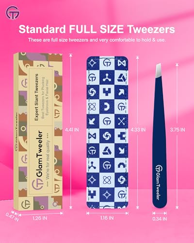 Expert Slant Tweezer - GlamTweeler Stainless Steel Tweezers for Men & Women - color: Navy Blue