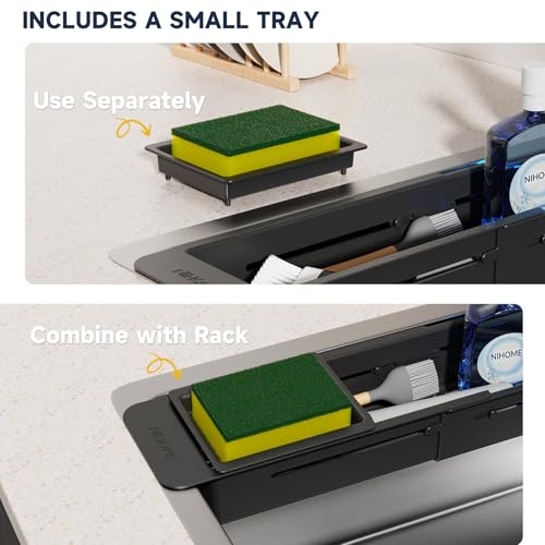NiHome Extendable Kitchen Sink Caddy, Small Brush Sponge Storage Holder - color: Black 1, size: Standard