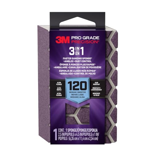 3m Sanding Sponge,Ceramic,Medium DCDA120-PGP-1T - 1 Each - size: 2.5 in x 4.5 in x 1 in - 1 Sponge, style: 120 Grit Medium